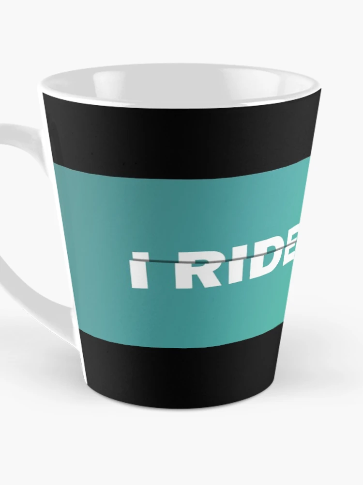 Thumbnail 3 of 4, Coffee Mug, I Ride Fixed Sliced Text Art Turquoise Gradient designed and sold by RabeDesigns.