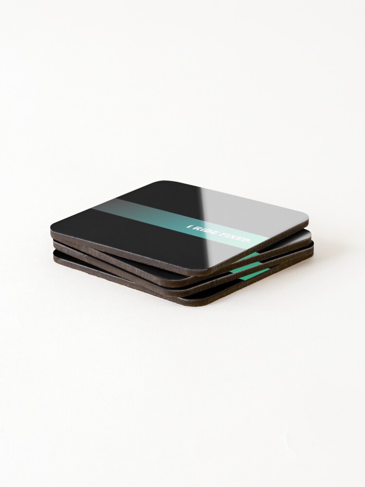 Thumbnail 4 of 5, Coasters (Set of 4), I Ride Fixed Sliced Text Art Turquoise Gradient designed and sold by RabeDesigns.
