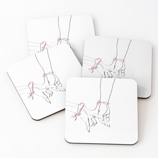 Item preview, Continuous line illustration of hands connected by the red string of fate. Illustration of touching with pointing finger. designed and sold by AriadnaArt.