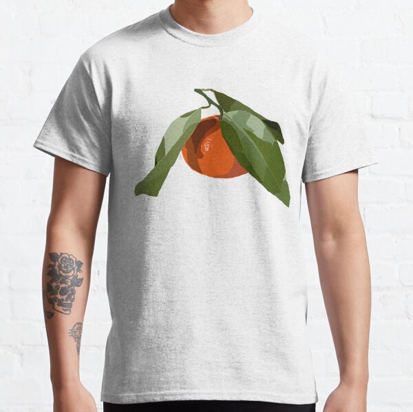 Clementine mit Blättern auf gelb Classic T-Shirt
