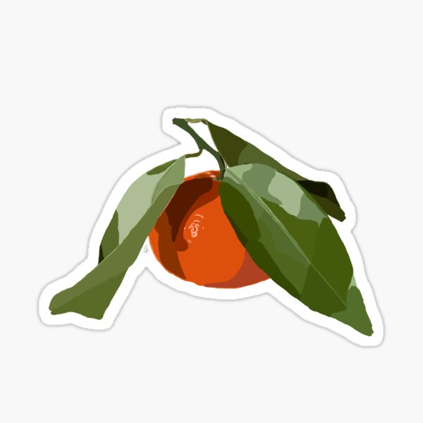 Clementine with leaves on yellow Sticker