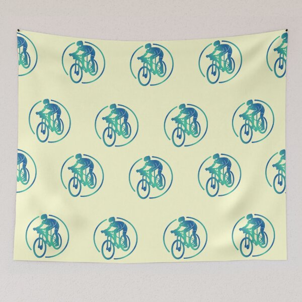 Item preview, Cross Country Mountain Biker Descending Green Blue Gradient designed and sold by RabeDesigns.