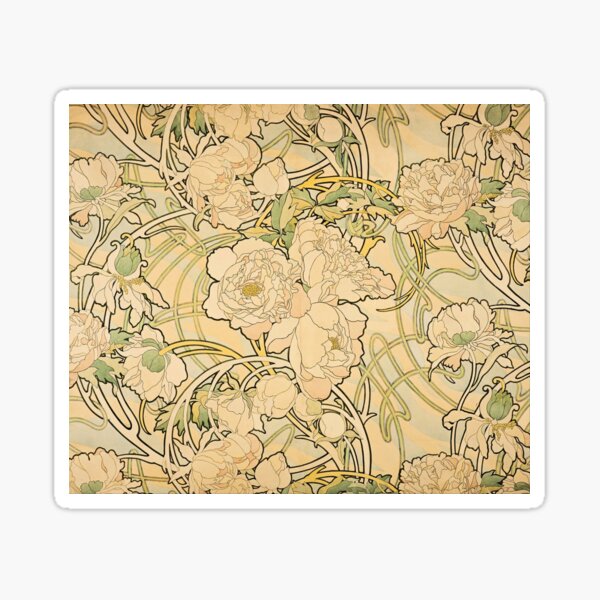 'Peonies' by Alphonse Mucha (Reproduction) Sticker