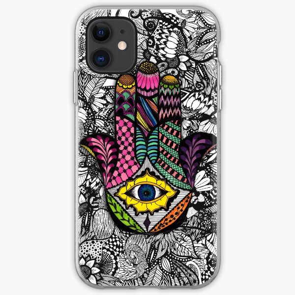 Colorful Hand Drawn Hamsa Hand an Floral Drawings iPhone Soft Case