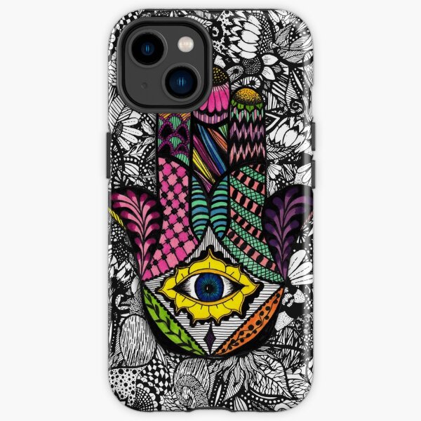 Colorful Hand Drawn Hamsa Hand an Floral Drawings iPhone Tough Case