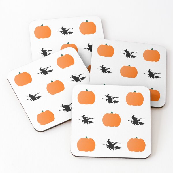 Item preview, The Halloween orange pumpkin and flying black witch on the white background designed and sold by IraNiva.