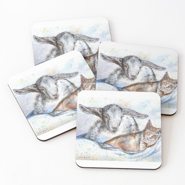 Item preview, watercolor baby goat and cat, best friends designed and sold by Stephanie  Skeem.