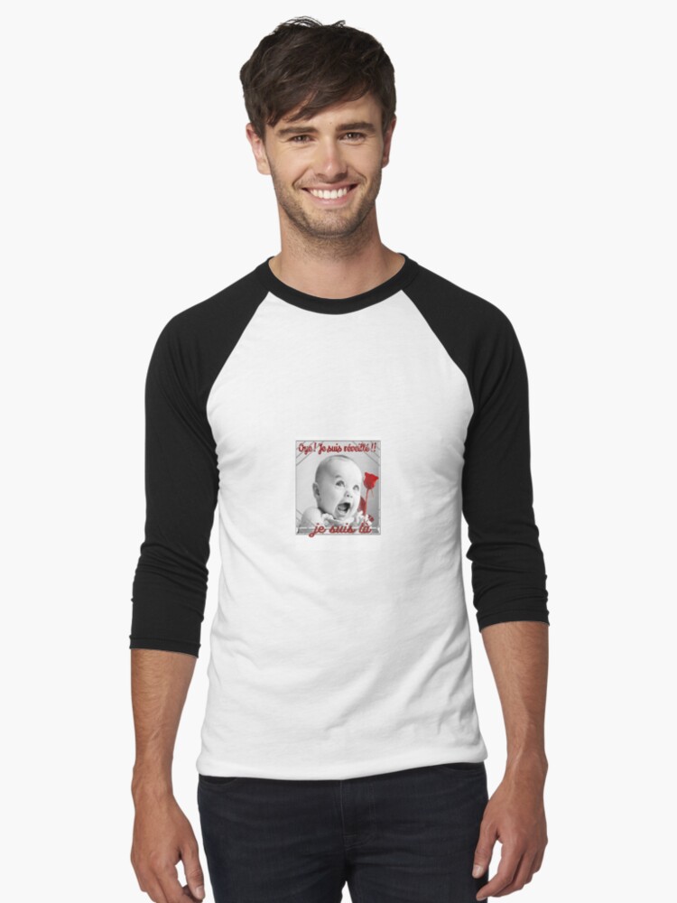 Aperçu 1 sur 3. T-shirt baseball manches ¾ avec l'œuvre tee shirt , je suis réveillé créée et vendue par charlolo.
