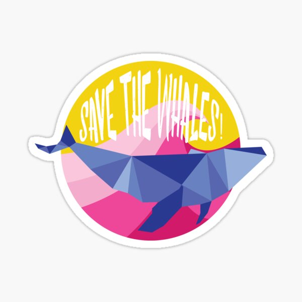 Vista previa del artículo con la obra «¡Salven a las ballenas!», diseñado y vendido por Dumb Stickers.