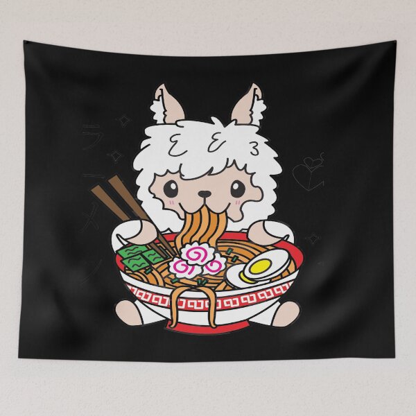 Item preview, White Llama Eating Ramen Cute Kawaii Noodles designed and sold by YueHeng Creates ⭐⭐⭐⭐⭐.