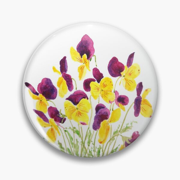 Item preview, hand painted yellow and reddish purple pansies watercolor  designed and sold by ColorandColor.
