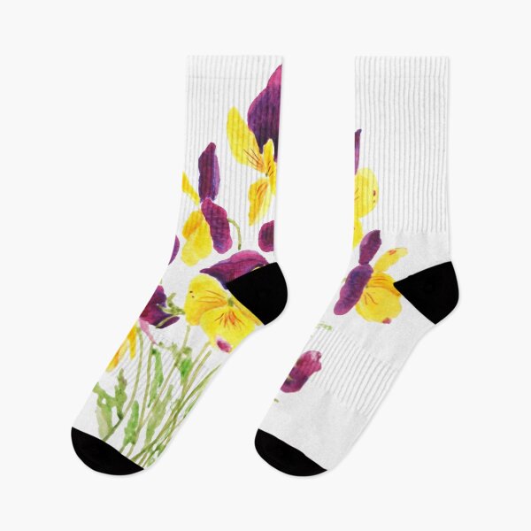 Item preview, hand painted yellow and reddish purple pansies watercolor  designed and sold by ColorandColor.