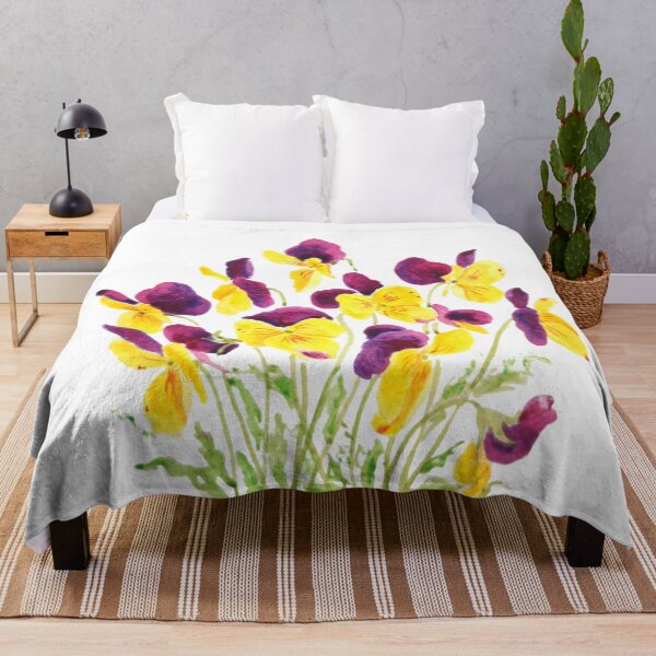 Item preview, hand painted yellow and reddish purple pansies watercolor  designed and sold by ColorandColor.