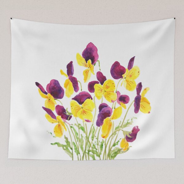 Item preview, hand painted yellow and reddish purple pansies watercolor  designed and sold by ColorandColor.
