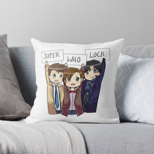 Chibi SuperWhoLock Throw Pillow
