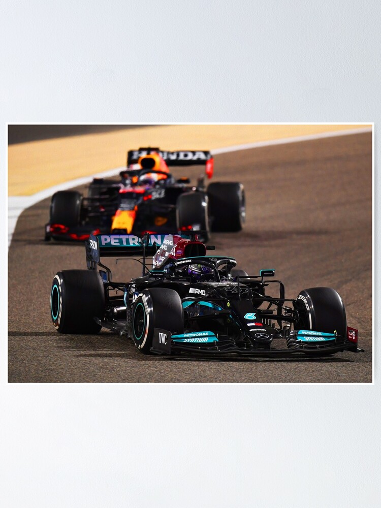 Alternate view of Lewis Hamilton getting hunted by Max Verstappen during the 2021 Bahrein Grand Prix Poster