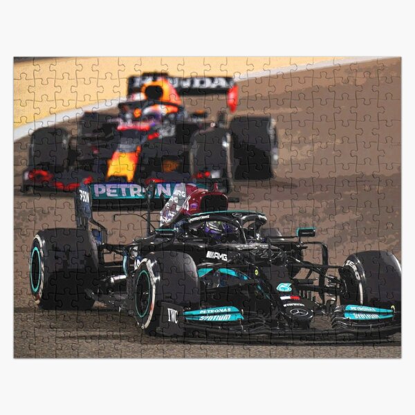 Lewis Hamilton getting hunted by Max Verstappen during the 2021 Bahrein Grand Prix abstract Jigsaw Puzzle