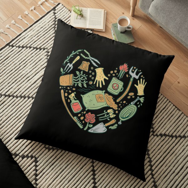 Garden Tools Heart Shaped Graphic Floor Pillow