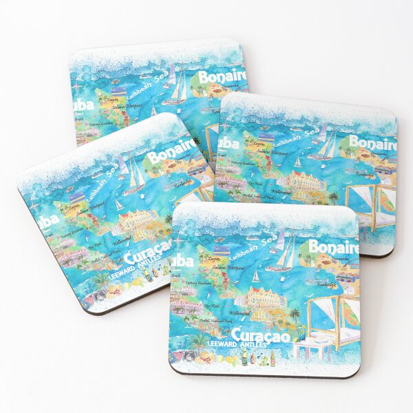 Item preview, Aruba Bonaire Curacao Illustrated Islands Travel Map with Roads and Highlights designed and sold by artshop77.
