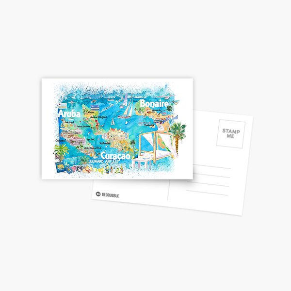 Item preview, Aruba Bonaire Curacao Illustrated Islands Travel Map with Roads and Highlights designed and sold by artshop77.