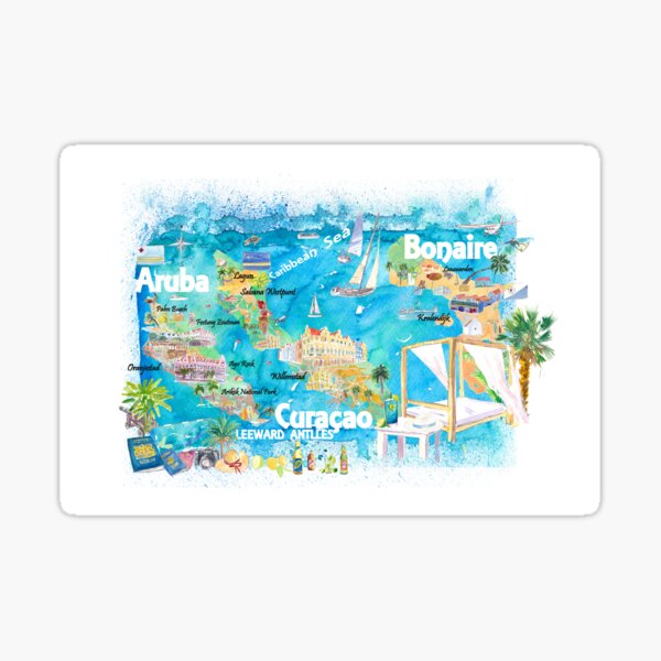 Item preview, Aruba Bonaire Curacao Illustrated Islands Travel Map with Roads and Highlights designed and sold by artshop77.