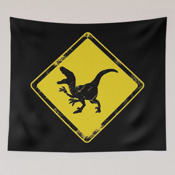 Item preview, Caution Dino Crossing Velociraptor Kids Dinosaur Day Grunge designed and sold by WPahat.