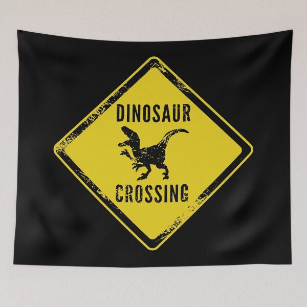 Item preview, Caution Dino Crossing Velociraptor Kids Dinosaur Day Grunge designed and sold by WPahat.