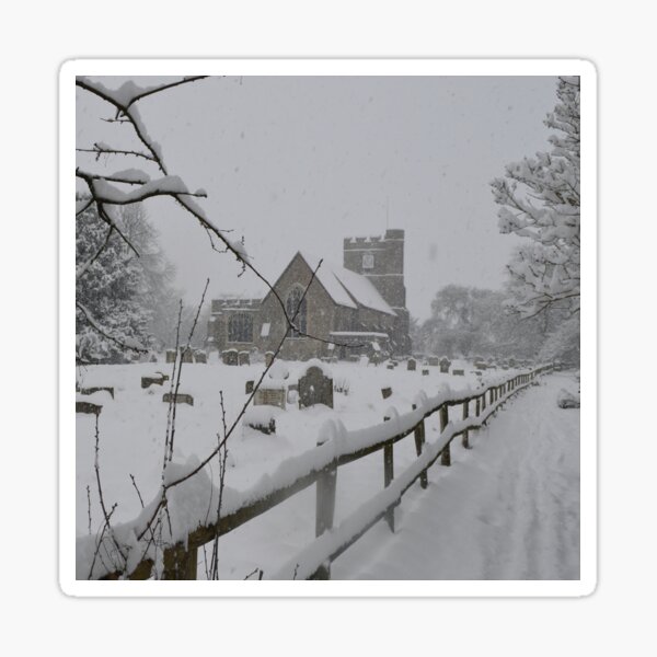 St Peter and St Paul Church in winter, Headcorn, Kent Sticker