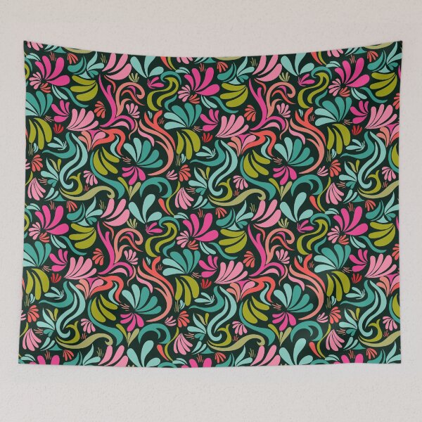 Item preview, Fun colorful abstract doodle pattern black background designed and sold by SweetCoolVibes.