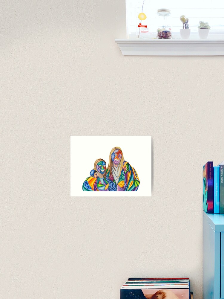Thumbnail 1 of 3, Art Print, Fractured colorful portrait of two women designed and sold by Phoebe S. Wagner.