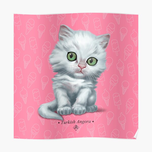 Cataclysm Turkish Angora Kitten Ice Cream Pink Poster By