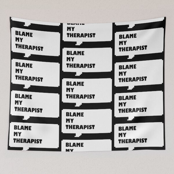 Item preview, Blame my therapist funny retro arcade style Black and White speech bubble (dark mode) designed and sold by Deegital18.