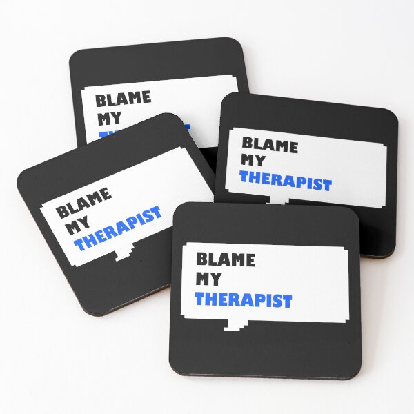 Item preview, Blame my therapist funny retro arcade style Black, Blue and White speech bubble (dark mode) designed and sold by Deegital18.