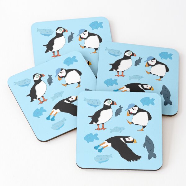 Item preview, Puffins - Cute Blue and Black Cartoon Birds Pattern designed and sold by TheRainbowRoom.