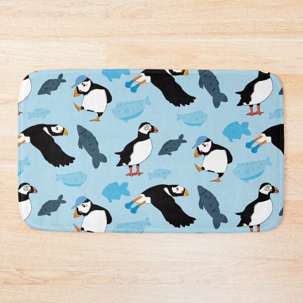 Item preview, Puffins - Cute Blue and Black Cartoon Birds Pattern designed and sold by TheRainbowRoom.