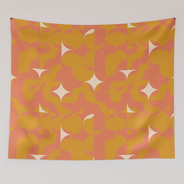 Item preview, 60 - 70 retro vintage fabric mustard, orange, cream designed and sold by domdjs4239.