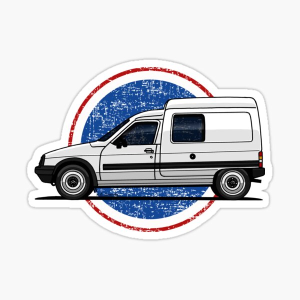 The iconic white van with a circle background Sticker