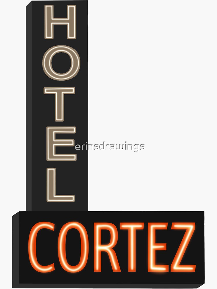 Aperçu 3 sur 3. Sticker avec l'œuvre Hôtel Cortez créée et vendue par erinsdrawings.