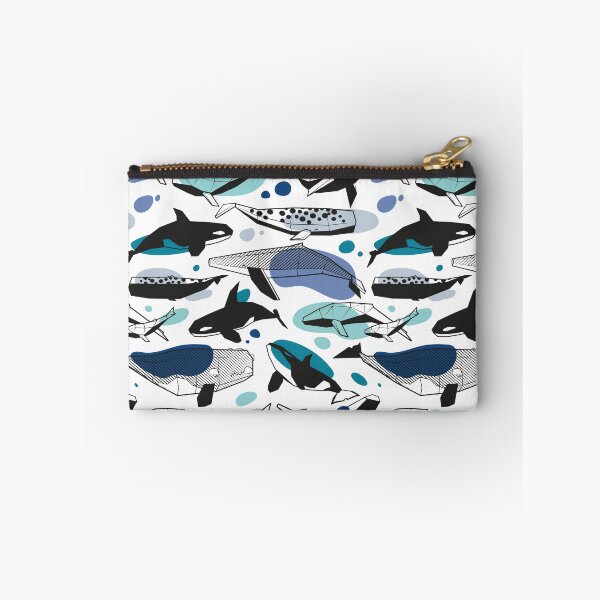 Item preview, Whales joyful song // white background pastel denin and classic blue teal aqua and white and black geometric sea animals designed and sold by SelmaCardoso.