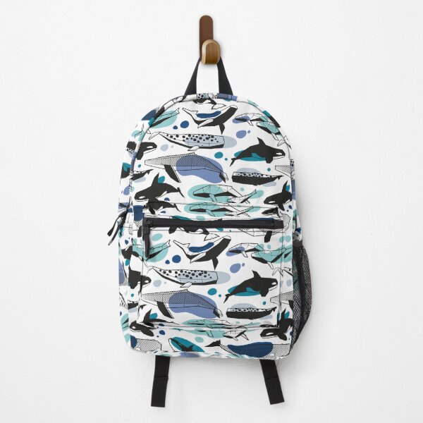 Item preview, Whales joyful song // white background pastel denin and classic blue teal aqua and white and black geometric sea animals designed and sold by SelmaCardoso.