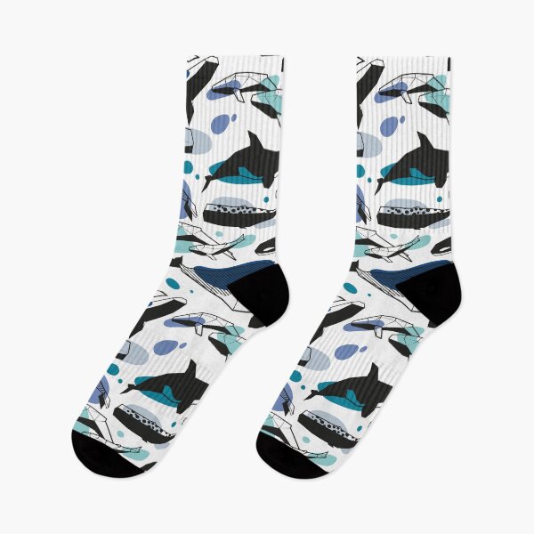 Item preview, Whales joyful song // white background pastel denin and classic blue teal aqua and white and black geometric sea animals designed and sold by SelmaCardoso.