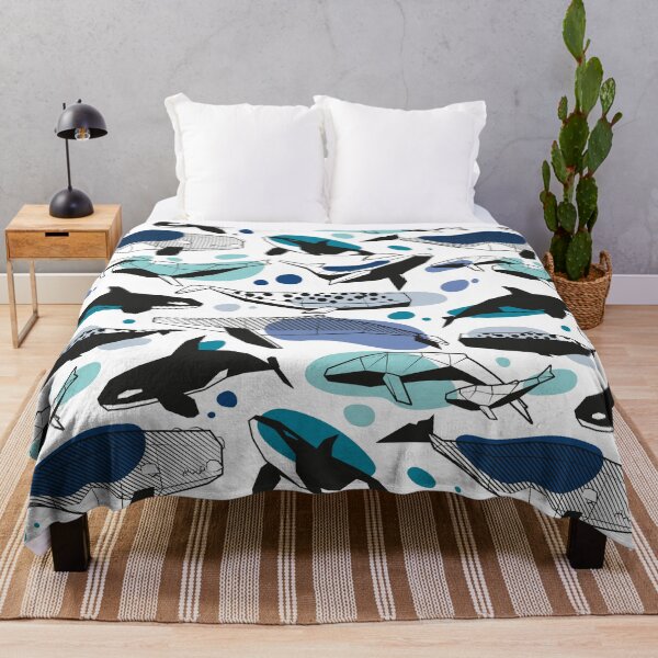 Item preview, Whales joyful song // white background pastel denin and classic blue teal aqua and white and black geometric sea animals designed and sold by SelmaCardoso.