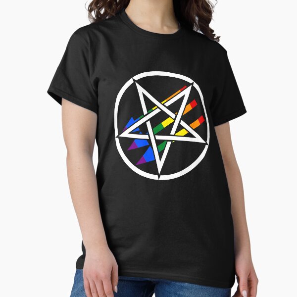 Vista previa del artículo con la obra «Antifascismo satánico - Orgullo gay», diseñado y vendido por QueerSatanic.