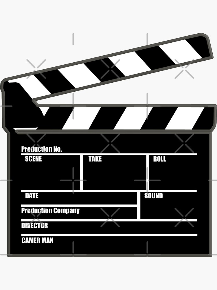 Sticker Movie industry. Clapperboard and film reel. 