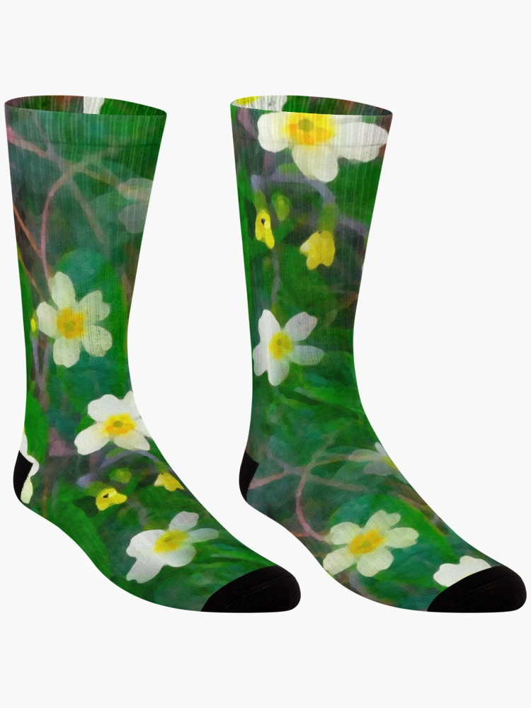 Thumbnail 3 of 5, Socks, Primroses Spring Flower Pattern designed and sold by DesignsofNote.