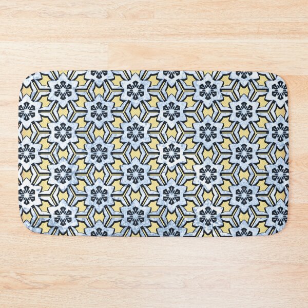 Item preview, Floral cyan blue and yellow geometrical and decorative pattern artwork designed and sold by vector-pro.