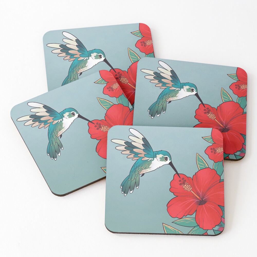 "You are worth looking after today" Hibiscus Hummingbird Coasters (Set of 4)