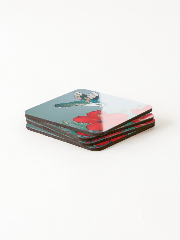 Alternate view of "You are worth looking after today" Hibiscus Hummingbird Coasters (Set of 4)