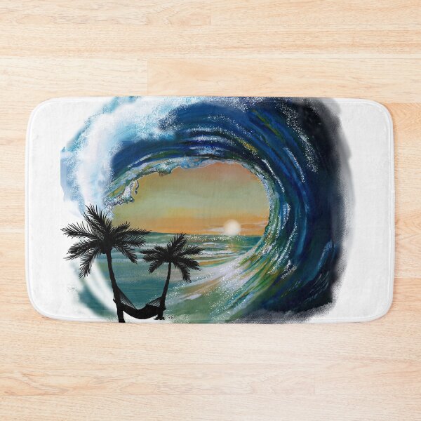 Item preview, Large Blue Wave with Palm Trees, Ocean Waves designed and sold by BoastInArt.