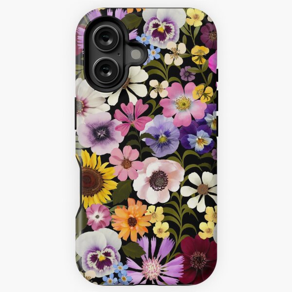 Vista previa del artículo con la obra «Fiesta en el jardín de primavera con motivos florales en color negro», diseñado y vendido por Giddygoatthe3rd.